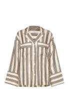 Striped Pyjama Shirt Top Beige House Of Dagmar