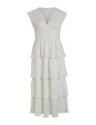 Vilillian V-Neck Plisse Ankle Dress/Dc Knälång Klänning White Vila