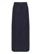 Lizagz Linen Hw Skirt Lång Kjol Navy Gestuz