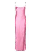 Satin Dress Knälång Klänning Pink Gina Tricot