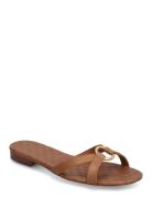 Lauren Ralph Lauren Emmy Burnished Leather Slide Sandal Brun