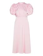 ROTATE Birger Christensen Satin Puff Midi Dress Rosa