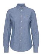 Straight Fit Cotton Chambray Shirt Tops Shirts Long-sleeved Blue Polo ...
