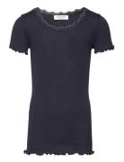 Silk T-Shirt Ss W/ Lace Tops T-shirts Short-sleeved Navy Rosemunde Kid...