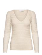 Vila Vichikka Lace V-Neck L/S Top - Noos Kräm