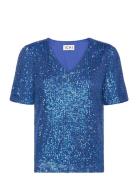Ihfauci Ss2 Tops Blouses Short-sleeved Blue ICHI