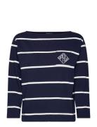 Monogram-Logo Striped Jersey Tee Tops T-shirts & Tops Long-sleeved Nav...