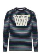 Mel Stripe Long Sleeve Tops T-shirts Long-sleeved Navy Double A By Woo...