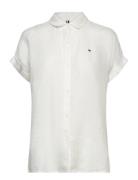 Linen Shirt Grown-On Sleeve Tops T-shirts & Tops Short-sleeved White T...