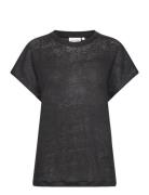 Linen Jersey C-Neck Top Ss Tops T-shirts & Tops Short-sleeved Black Ca...