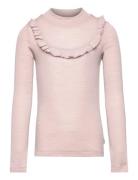T-Shirt Wool Ruffle Ls Tops T-shirts Long-sleeved T-shirts Pink Wheat