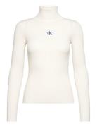 Badge Roll Neck Sweater Tops Knitwear Turtleneck White Calvin Klein Je...