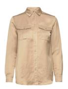 Satin Shantung Shirt Tops Shirts Long-sleeved Beige Lauren Ralph Laure...