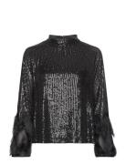 Yasflow Sequin Ls Top - Show Tops Blouses Long-sleeved Black YAS