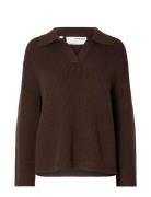 Slfhilma Liva Ls Polo Neck Knit Tops Knitwear Jumpers Brown Selected F...