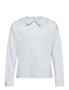 Babydoll Collar Cotton T-Shirt Tops T-shirts Long-sleeved T-shirts Blu...