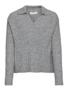 Knitted Polo Neck Sweater Tops Knitwear Pullovers Grey Mango