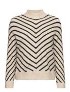 Stripe-Print Sweater With Perkins Neck Tops Knitwear Jumpers Cream Man...