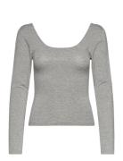 Stmt_Ls-Scoop Top Tops T-shirts & Tops Long-sleeved Grey BOSS