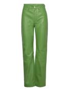 Leather Straight Pants Bottoms Trousers Leather Leggings-Byxor Green R...