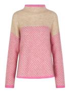 Herrin Knit Stripe T-Neck Tops Knitwear Jumpers Pink Second Female