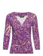 Print Surplice Jersey Top Tops T-shirts & Tops Long-sleeved Purple Lau...
