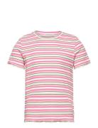 Lurex Striped Rib T-Shirt Tops T-shirts Short-sleeved Pink Tom Tailor