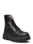 Can Can Black Shearling Shoes Boots Ankle Boots Laced Boots Black ALOH...