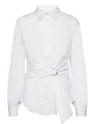 Tie-Front Cotton-Blend Shirt Tops Shirts Long-sleeved White Lauren Ral...