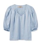 Mmtaissa Linen Blouse Tops Blouses Short-sleeved Blue MOS MOSH