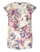 Lauren Ralph Lauren Floral Linen Flutter-Sleeve Shirt Rosa