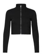 Cropped Jacket With Zip Tops T-shirts & Tops Long-sleeved Black Mango