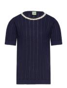Pointelle T-Shirt Tops T-shirts Short-sleeved Navy FUB