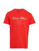 Tommy Script Tee S/S Tops T-shirts Short-sleeved Red Tommy Hilfiger