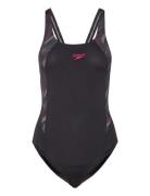 Womens Hyperboom Splice Muscleback Sport Swimsuits Black Speedo