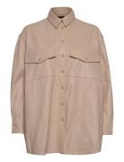 Agnes Thin Leather Shirt Tops Overshirts Beige MDK / Munderingskompagn...