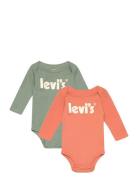 Levi's® Poster Logo Long Sleeve Bodysuit 2-Pack Bodies Long-sleeved Mu...