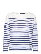 Striped Boatneck Jersey Tee Tops T-shirts & Tops Long-sleeved Blue Pol...
