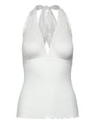 Silk Halter Neck W/ Lace Tops T-shirts & Tops Sleeveless White Rosemun...