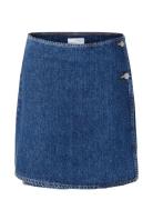 Slfclair Mw Mid Bl Shor Wrap Denim Skirt Kort Kjol Blue Selected Femme