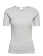 Ihpalmer Rib Ss Tops T-shirts & Tops Short-sleeved Grey ICHI