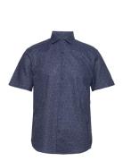 Aop Linen/Cotton Shirt S/S Tops Shirts Short-sleeved Navy Lindbergh