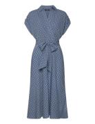 Lauren Ralph Lauren Polka-Dot Belted Crepe Dress Blå