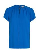 Metal Bar Short Sleeve Blouse Tops Blouses Short-sleeved Blue Calvin K...