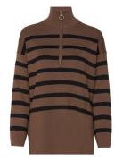 Objester L/S Knit Zip Pullover Noos Tops Knitwear Jumpers Brown Object