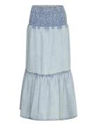 Smock Flounce Denim Skirt Lång Kjol Blue Gina Tricot