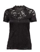 Vila Vistasia Lace S/S Top - Svart