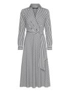 Lauren Ralph Lauren Striped Surplice Crepe Midi Dress Svart