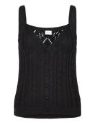 Vila Vietti S/L V-Neck Pointelle Knit Singlet Svart