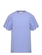 T-Shirt Ss Woven Tops T-shirts Short-sleeved Blue Creamie